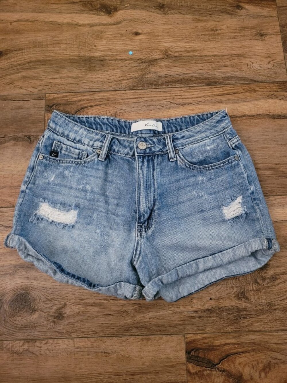Women's KanCan Small Jean Shorts Distressed Light Stone Wash